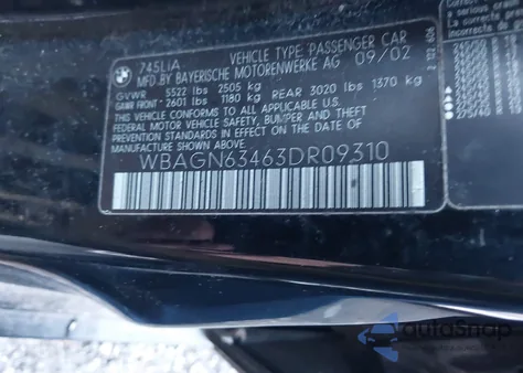 2003 BMW 745Li z USA, uszkodzony, nr VIN WBAGN63463DR09310